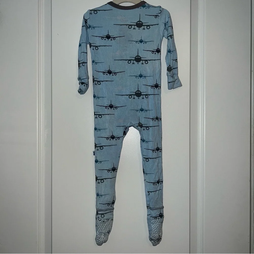 KicKee Pants Airplane Print Footie Pajamas Blue Bamboo Viscose 9-12 Months